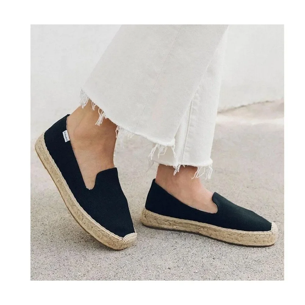 Soludos Platform Espadrille Smoking Slippers Slip On Loafers Black Size 10